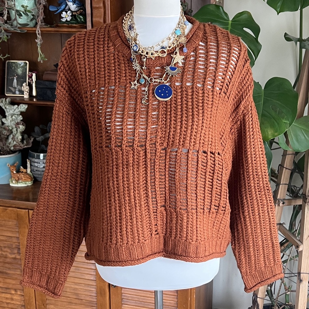 Silverflint Chunky Knit Brown Open Weave Sweater M